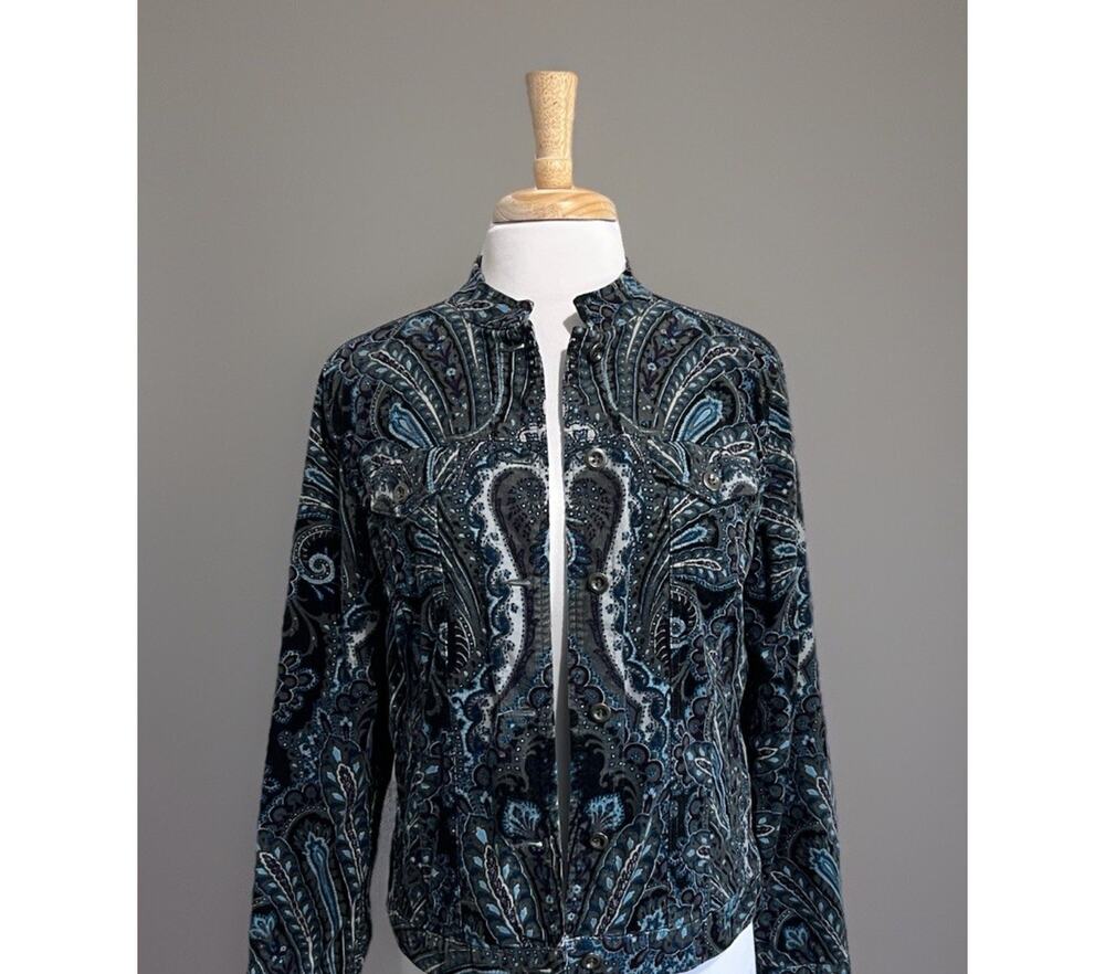 Charter Club Y2K Jacket Black Aqua Paisley Corduroy Gothic Romance Fairygoth M